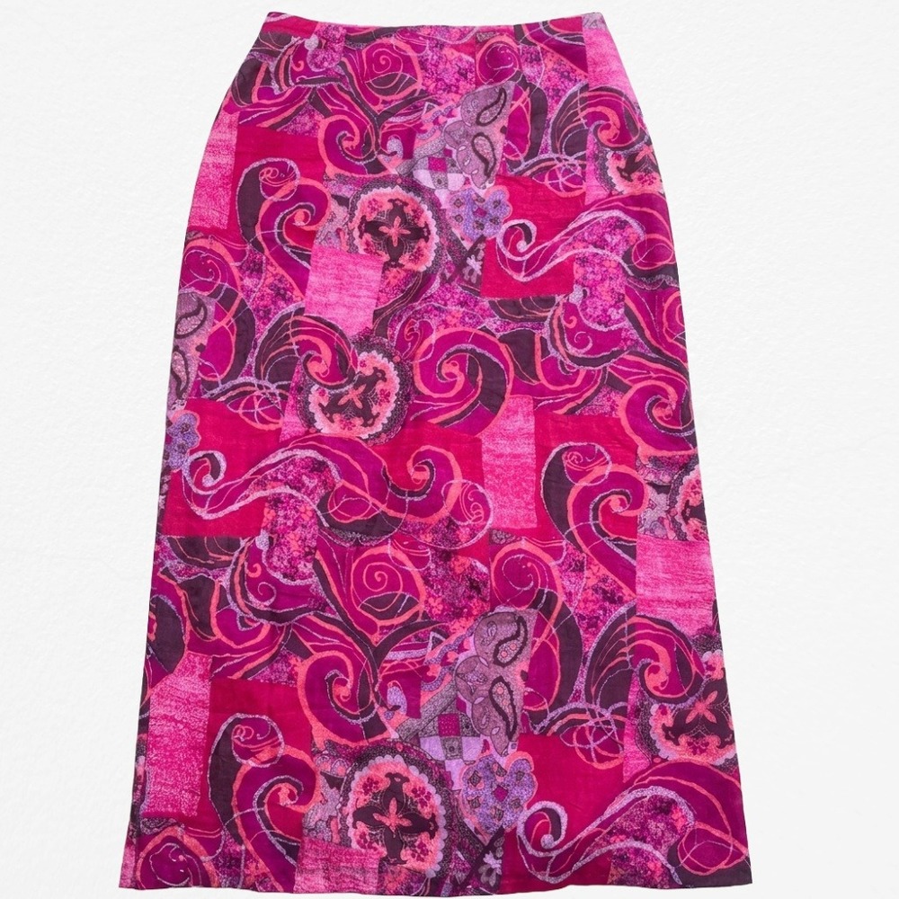 Clio Vintage 90s Y2K Pink Purple Psychedelic Swirl Patchwork Maxi Skirt Size 10